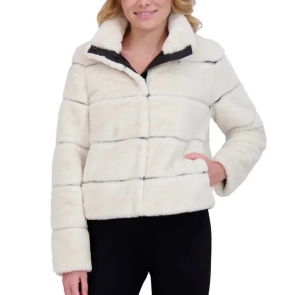 Karl Lagerfeld Paris Faux Fur Jacket in Oyster